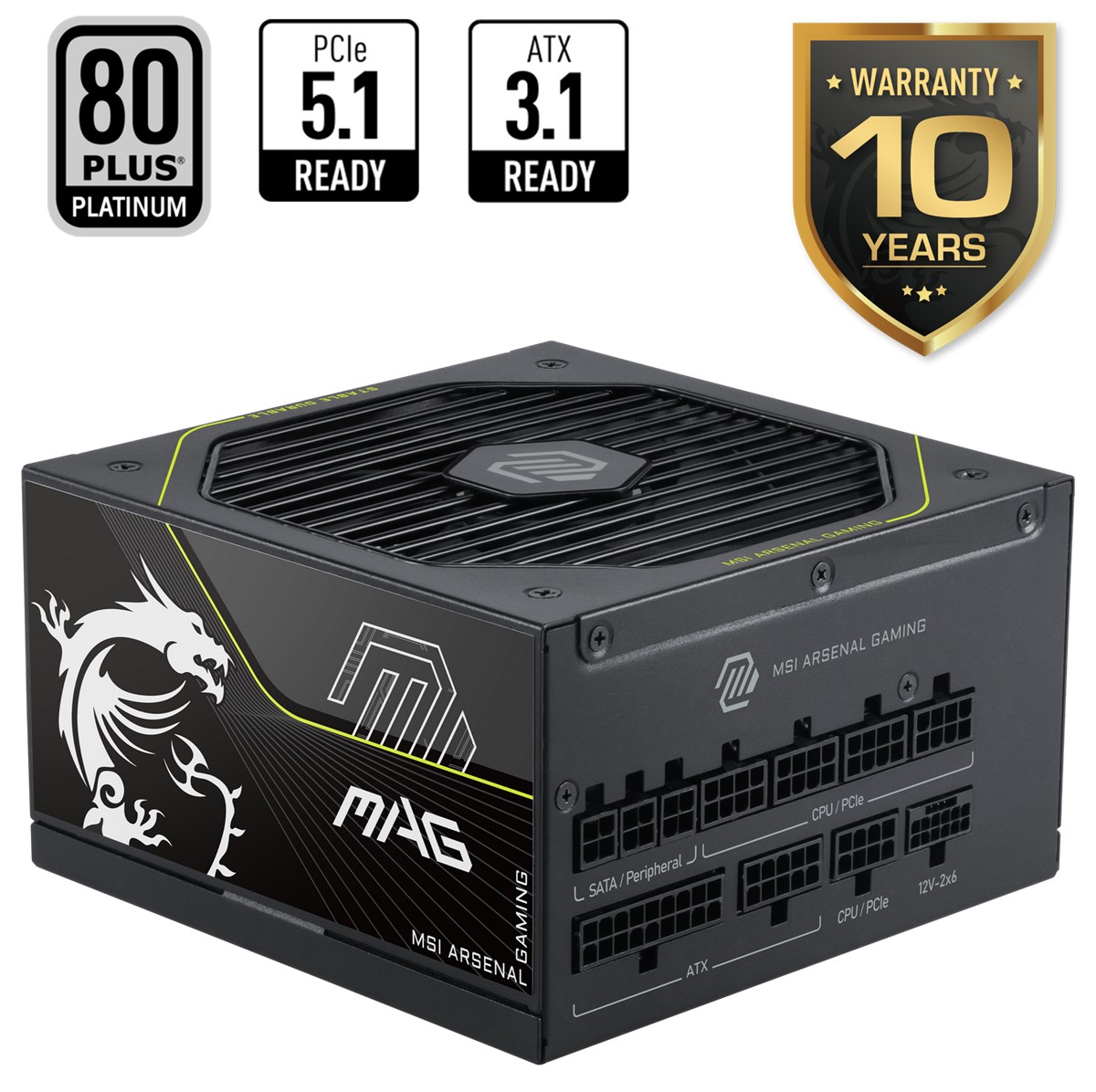 MSI PSU MAG A1200PLS PCIE5 1200W 80+ PLATINIUM ATX 3.1 PCIe 5.1 12V-2x6  POWER SUPPLY