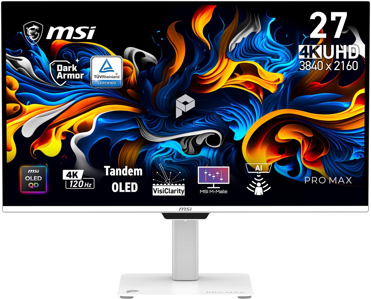MSI 26.5 PRO MAX 271UPXW12G 3840 x 2160 (UHD) 16:9 FLAT QD-OLED 120HZ 0.03MS (GtG) FREESYNC PREMIUM PRO PIVOT BEYAZ MONITOR