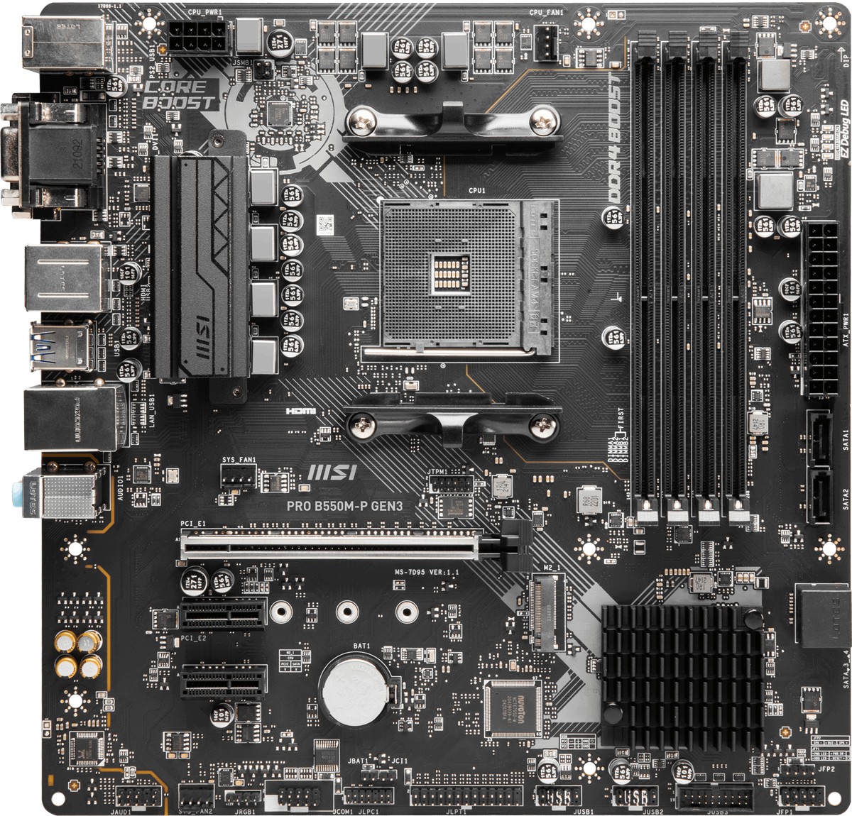 MSI MB PRO B550M-P AM4 DDR4 4400(OC) HDMI DP VGA  2xM.2 USB5Gbps mATX