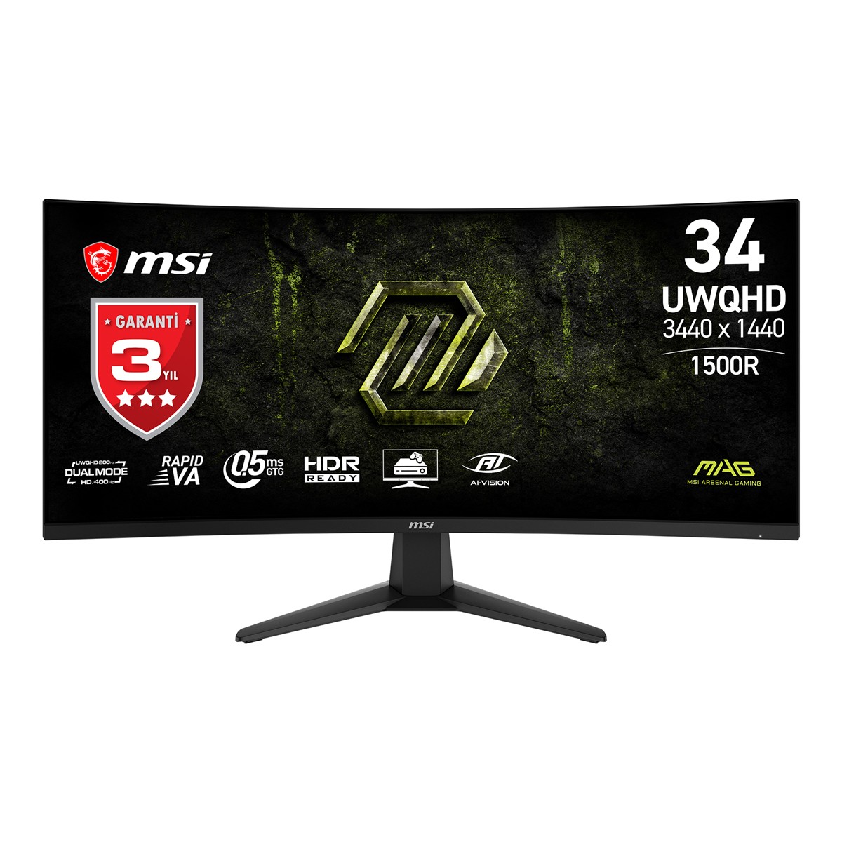 MSI 34 MAG 346CQDF E20 3440x1440 CURVE 1500R VA (UWQHD) 200Hz HD:400Hz 0.5MS (Min.) ADAPTIVE-SYNC SIYAH GAMING MONITOR